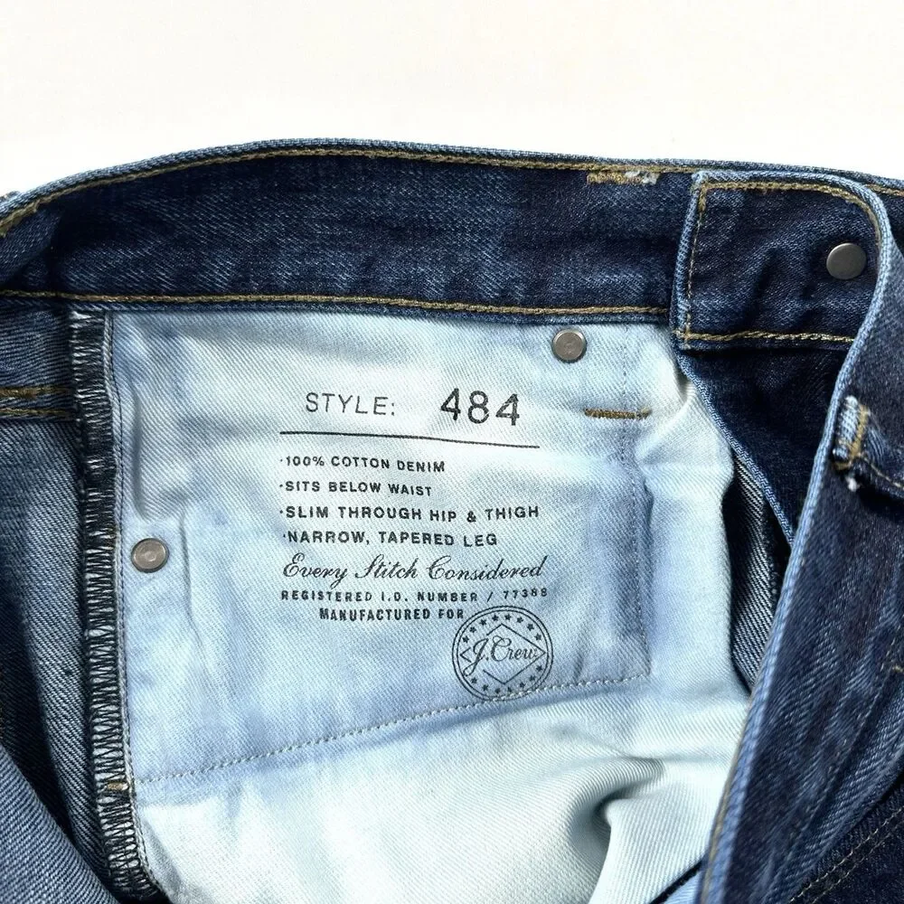 J Crew 484 Jeans Mens 31x30 Blue Dark Wash Slim Denim Cotton Mid Rise